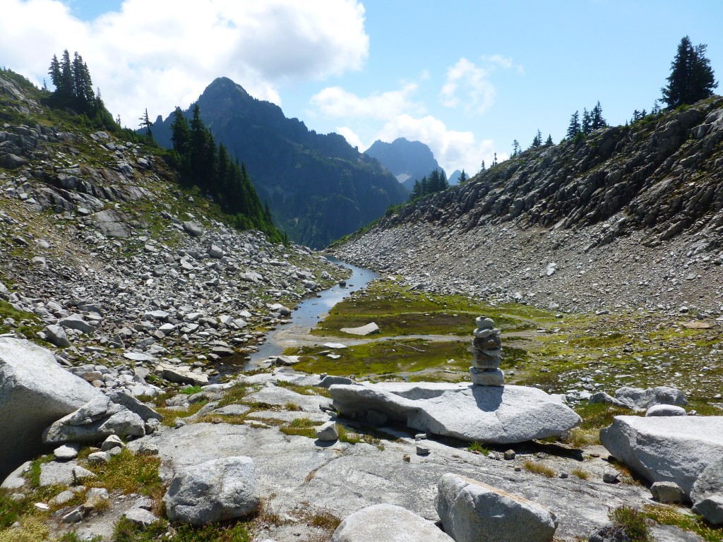 A cairn shows the trail