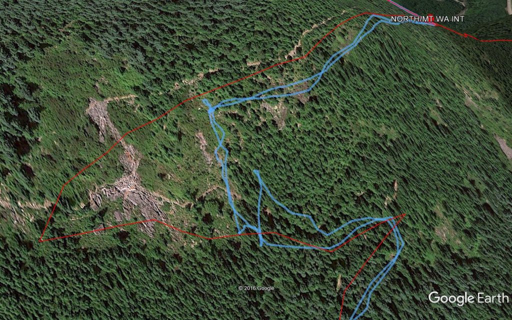 Red = trail Blue = our route